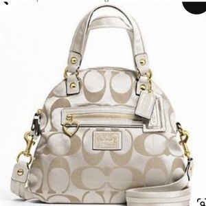 COACH DAISY MONOGRAM FOLDOVER CROSSBODY BAG IN BEIGE AND WHITE